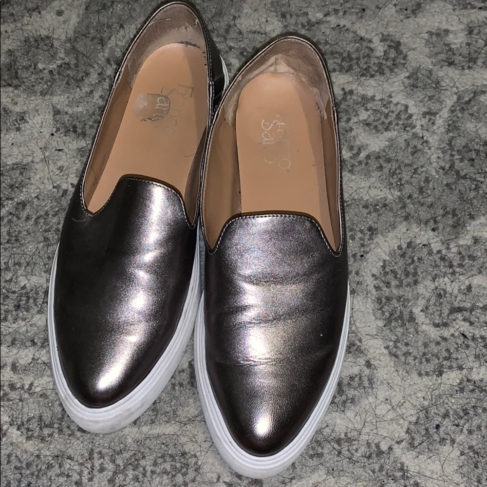 Franco Sarto silver pointed toe sneaker slip ons